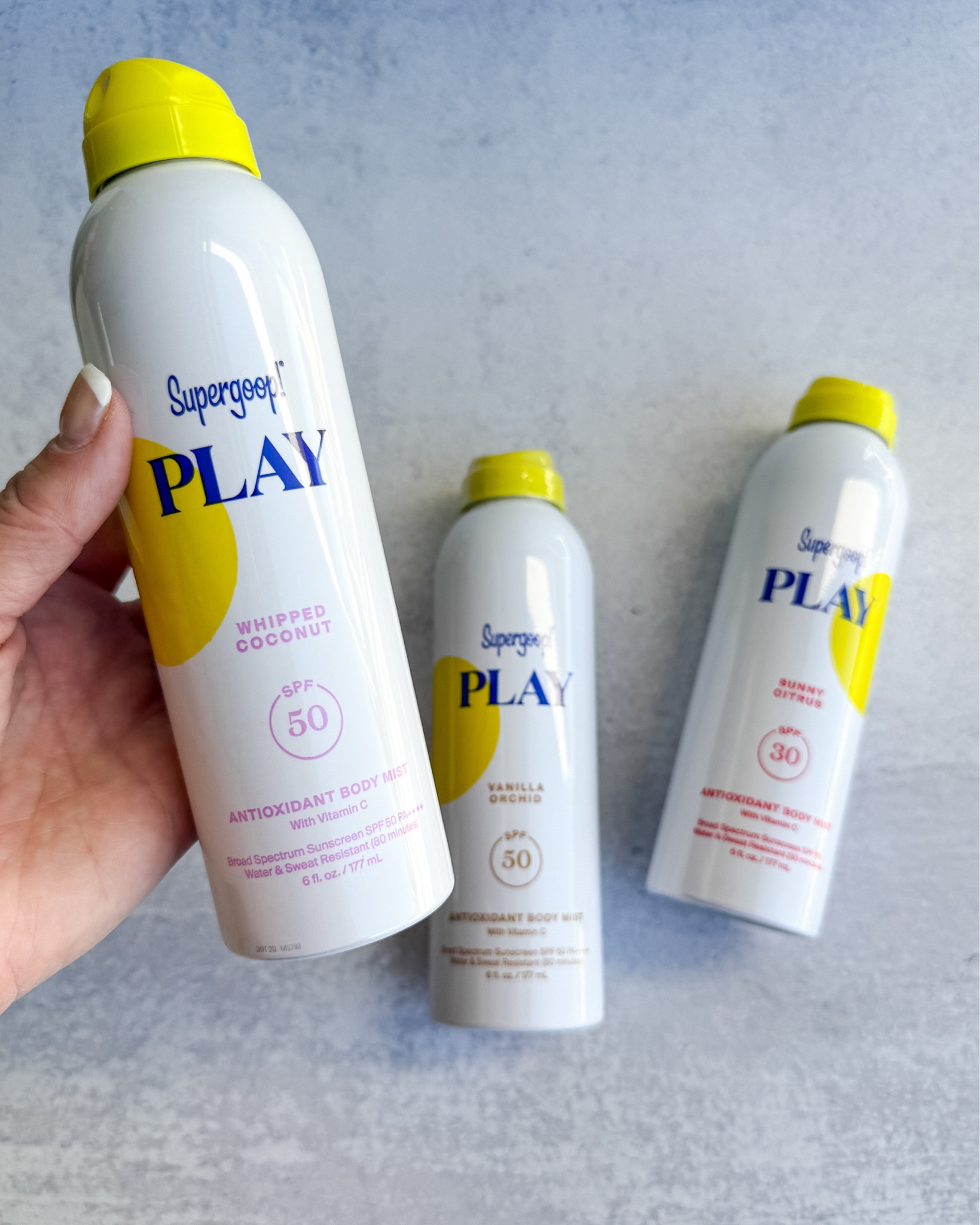 Supergoop Play Spray Sunscreen SPF 30 and SPF 50 in Whipped Coconut, Vanilla Orchid and Sunny Citrus scents

#LTKSeasonal #LTKHome #LTKSwim