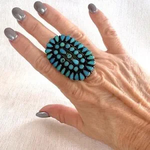Vintage Zuni Sterling Silver and Turquoise Cluster Ring   Size 8 | Poshmark