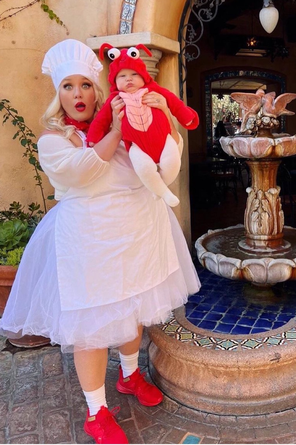 Chef Louis and Sebastian from The Little Mermaid 🧜🏽‍♀️ 

chef hat and apron
red neck scarf
white tulle skirt
cold shoulder blouse
red Puma sneakers 
crab costume for baby

#LTKbaby #LTKSeasonal #LTKplussize