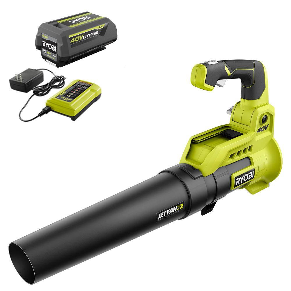 RYOBI 40V 110 MPH 525 CFM Cordless Battery Variable-Speed Jet Fan Leaf Blower with 4.0 Ah Battery... | The Home Depot