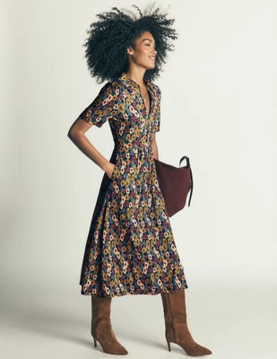 Boden Women's Heidi Jersey Midi Tea Dress in Brown | Size 4 | Boden (US)