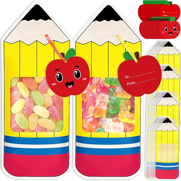 36PCS Back to School Goodie Bags Gifts Bulk: Students Teachers Party Favors, Plastic Candy Snack Pencil Treat Bag with Card, Teacher Appreciation Week, First Day of Classroom Welcome Decorations | Amazon (US)