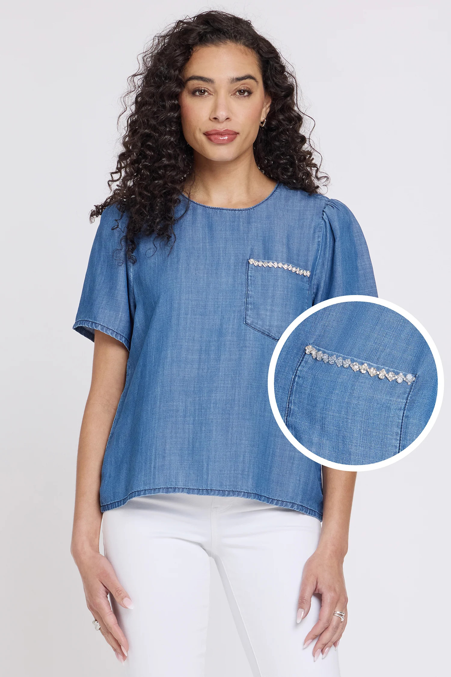 Puff Sleeved Tee - Medium Indigo | NYDJ