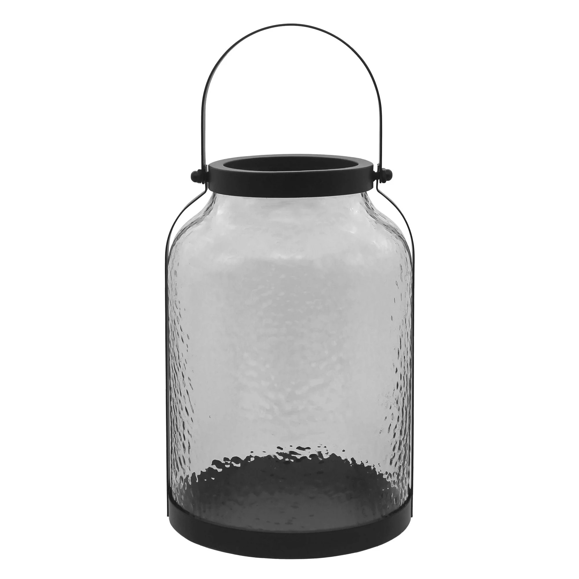 Better Homes & Gardens Black Metal Hammered Glass Candleholder Lantern, 11", Large | Walmart (US)