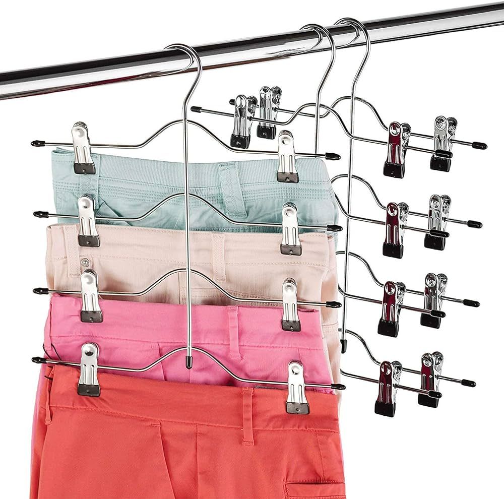 Zober 4-Tier Skirt, Pants Hangers with Clips - Metal, Non-Slip Space Saving, Adjustable Clips & S... | Amazon (US)