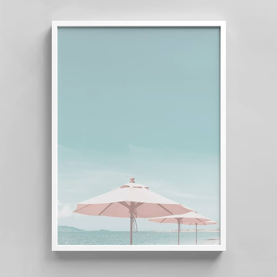 Ashbrook Framed Wall Art Print Washed Out Retro Pink Beach Umbrella Landscape Nature Wilderness P... | Amazon (US)