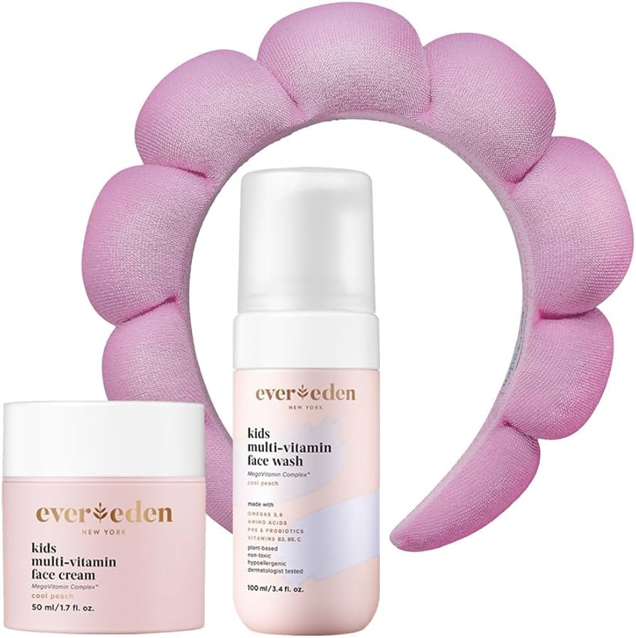 Evereden Kids Face Duo & Spa Headband Set – Multi-Vitamin Face Wash & Cream + Soft Terry Headba... | Amazon (US)