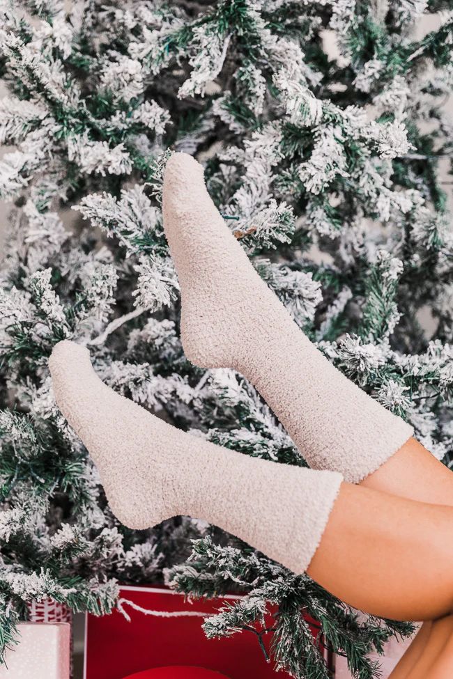 Let's Stay Home Fuzzy Beige Socks DOORBUSTER | The Pink Lily Boutique