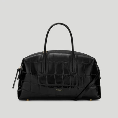 DeMellier The Midi Stockholm in Black Large Croc-Effect Leather Top handle bag | DeMellier