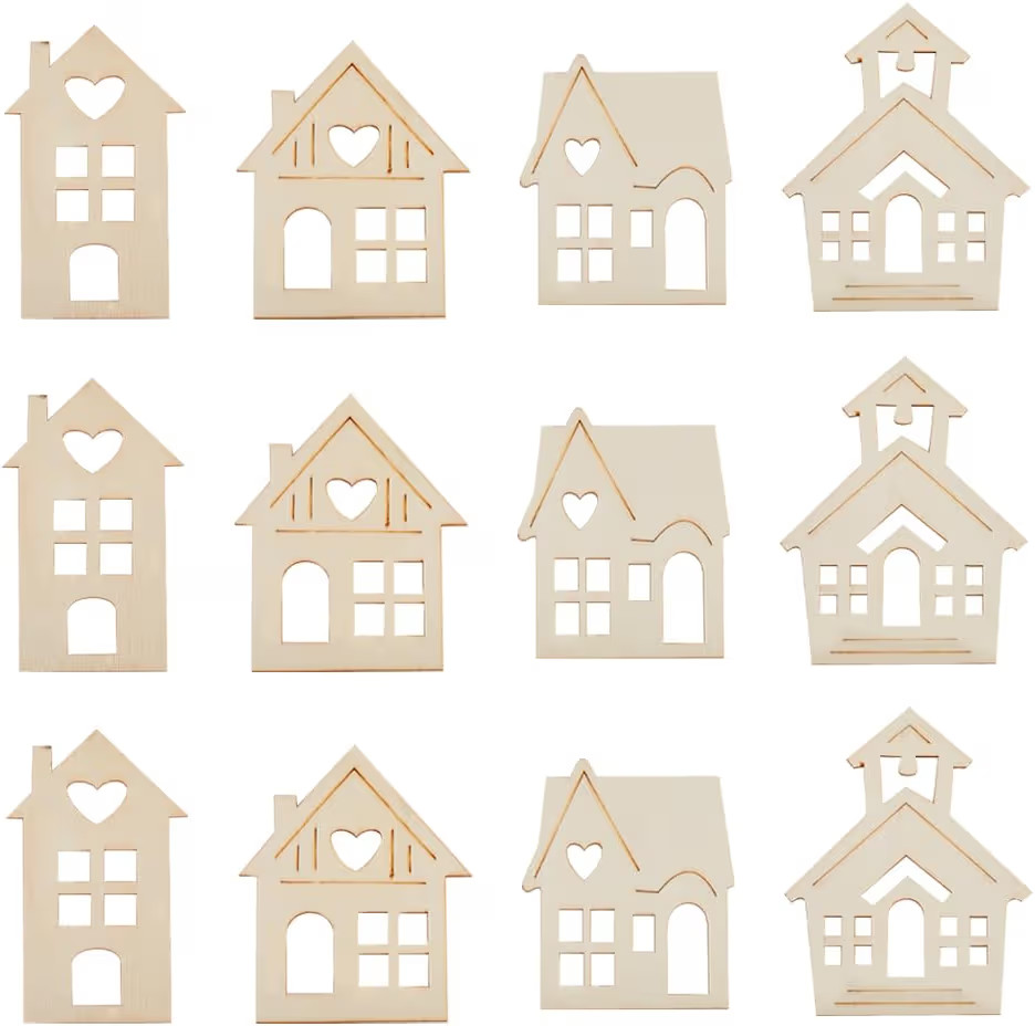 GORGECRAFT 24Pcs 2 Sizes Christmas Wood Ornaments Unfinished House Shape Tag Slices Tree Home Han... | Amazon (US)