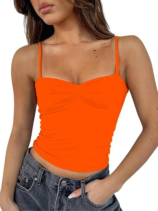 ForeFair Women Y2K Sweetheart Neck Sleeveless Crop Tank Tops Backless Spaghetti Strap Pleated Bus... | Amazon (US)