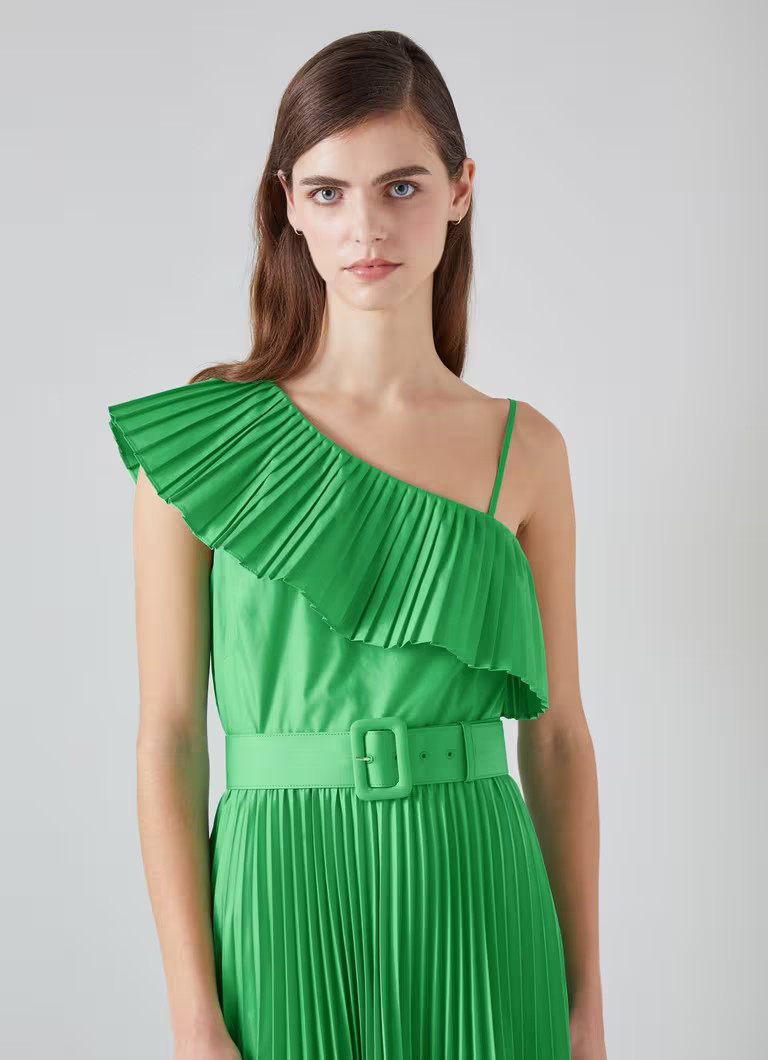Josephine Green One-Shoulder Pleated Dress | L.K. Bennett (UK)