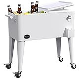 YITAHOME 80 Quart Rolling Cooler Cart with Bottle Opener Drainage, Portable Patio Cooler Rolling on Wheels, Outdoor Rolling Beverage Cart Drink Cooler for Patio Pool Deck Party Cookouts (White) | Amazon (US)