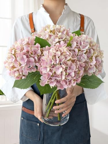 4Pcs 20" Dusty Pink Real Touch Fake Hydrangea Flowers,Full Lifelike Silk Artificial Hydrangeas Fa... | Amazon (US)