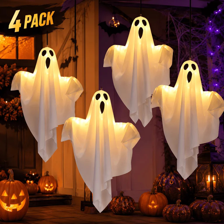 DAYBETTER Halloween Hanging Ghosts Decoration, LED White Ghost Light Up Kit Decor with adjustable... | Walmart (US)