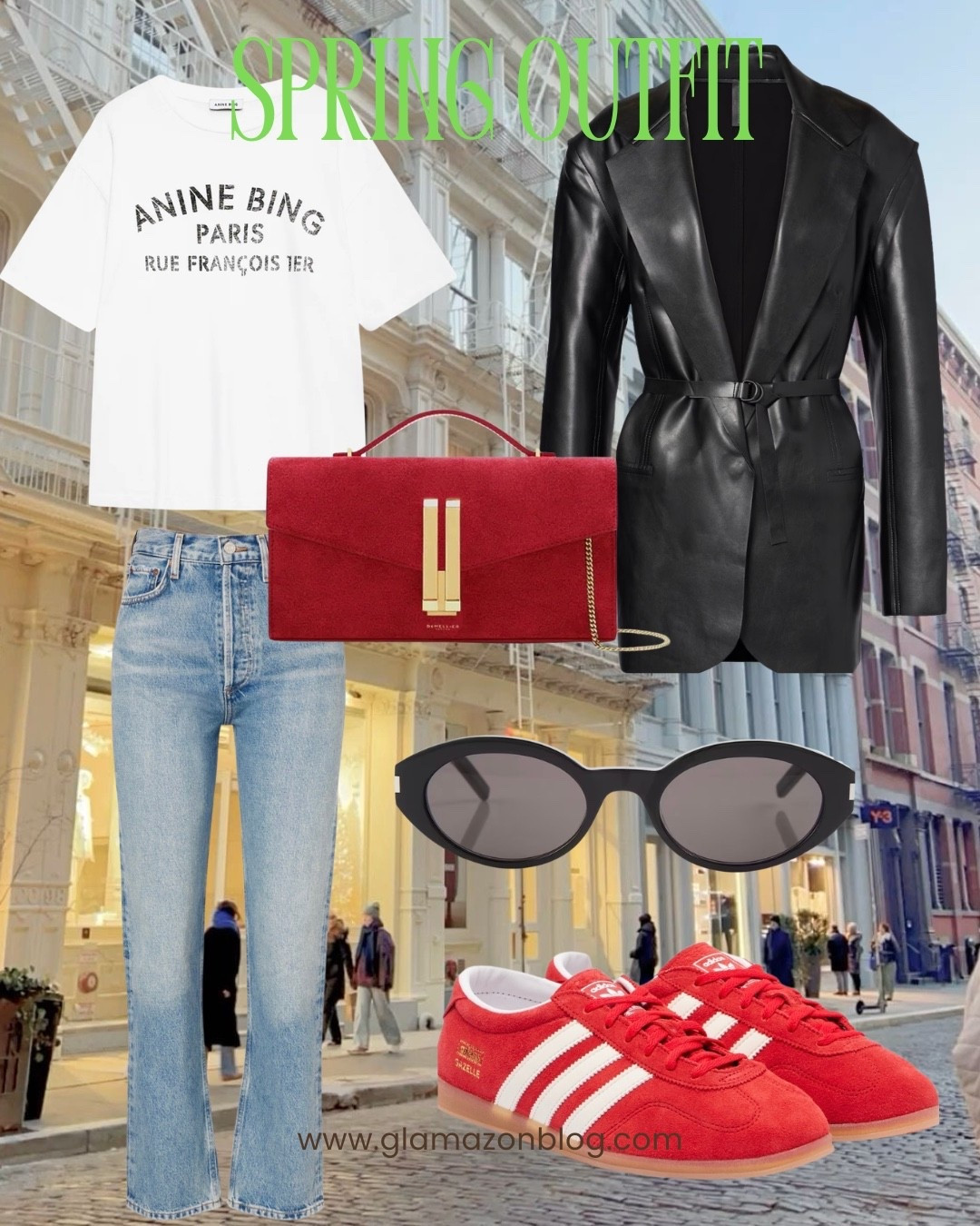 Mytheresa outfit, red trainers, red sambas, red bag, demellier bag, leather blazer, ysl sunglasses 

#LTKUK #LTKootd #LTKOver40