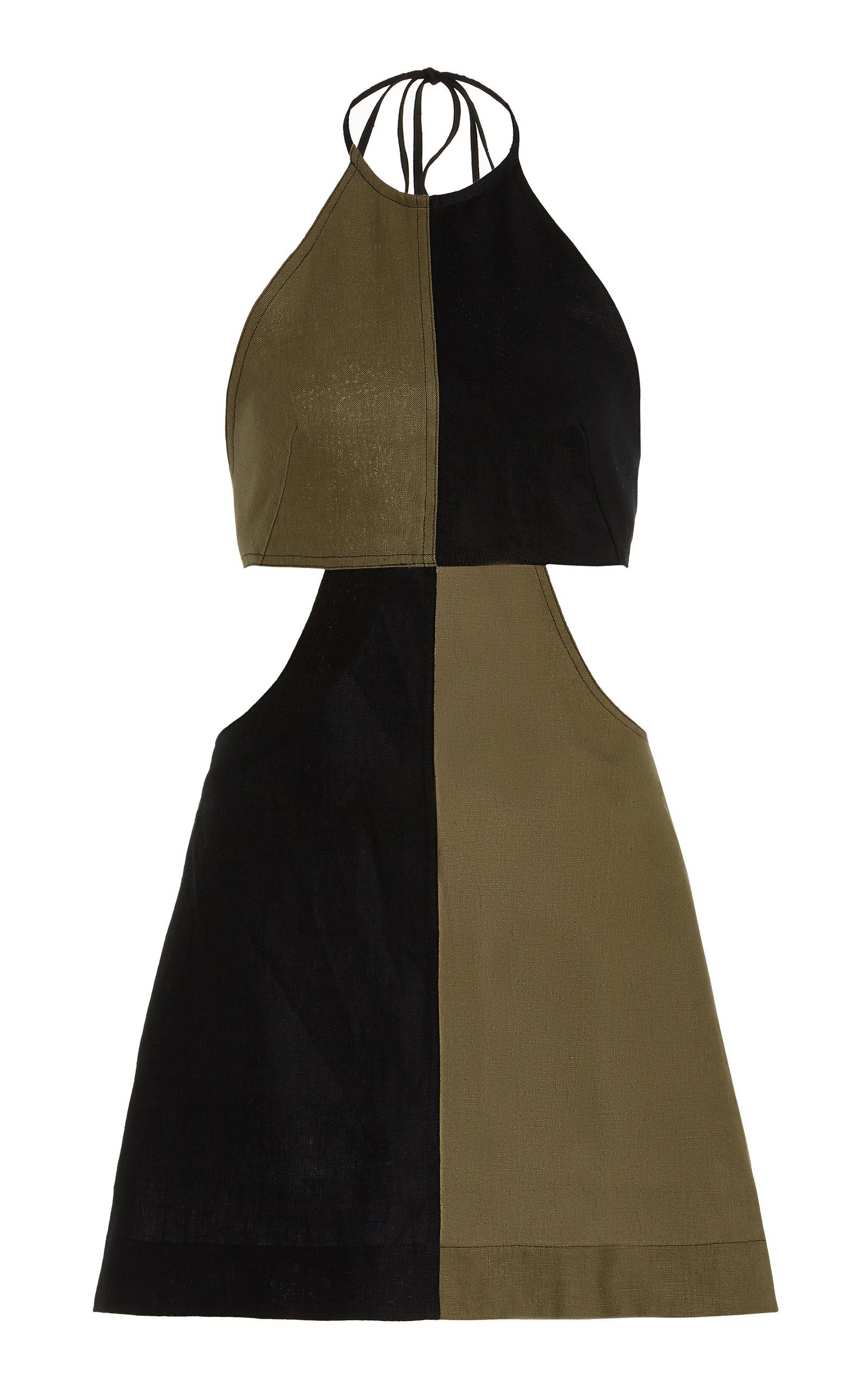 Colorblocked Linen Halter Mini Dress | Moda Operandi (Global)