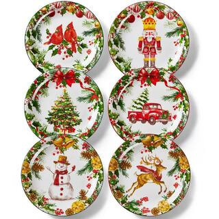 10 in. Multi-Color Dishwasher and Microwave Safe Christmas Ceramic Serving Plate Set for Pasta, Steak, Salad (Set of 6) | The Home Depot