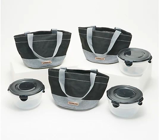 LocknLock Set of 3 Mini Tote Bags with (3) 4-Cup Bowls - QVC.com | QVC