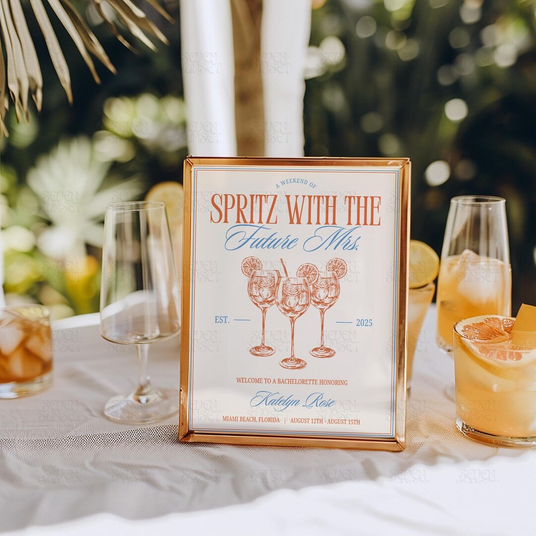 Spritz Bachelorette Welcome Sign Editable Template Spritz With Mrs Sign Sun and Spritz Social Clu... | Etsy (US)