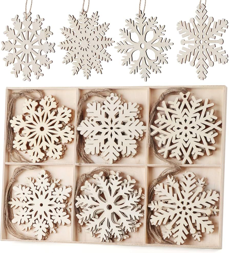 Amazon.com: Lemonfilter 30Pcs Wooden Snowflakes Ornaments, 4-Colors Christmas Wood Hanging Decora... | Amazon (US)