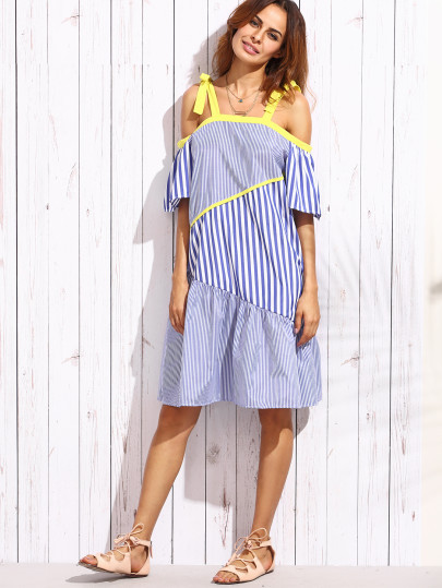 Blu a strisce verticale fredda Abito Patch | SHEIN