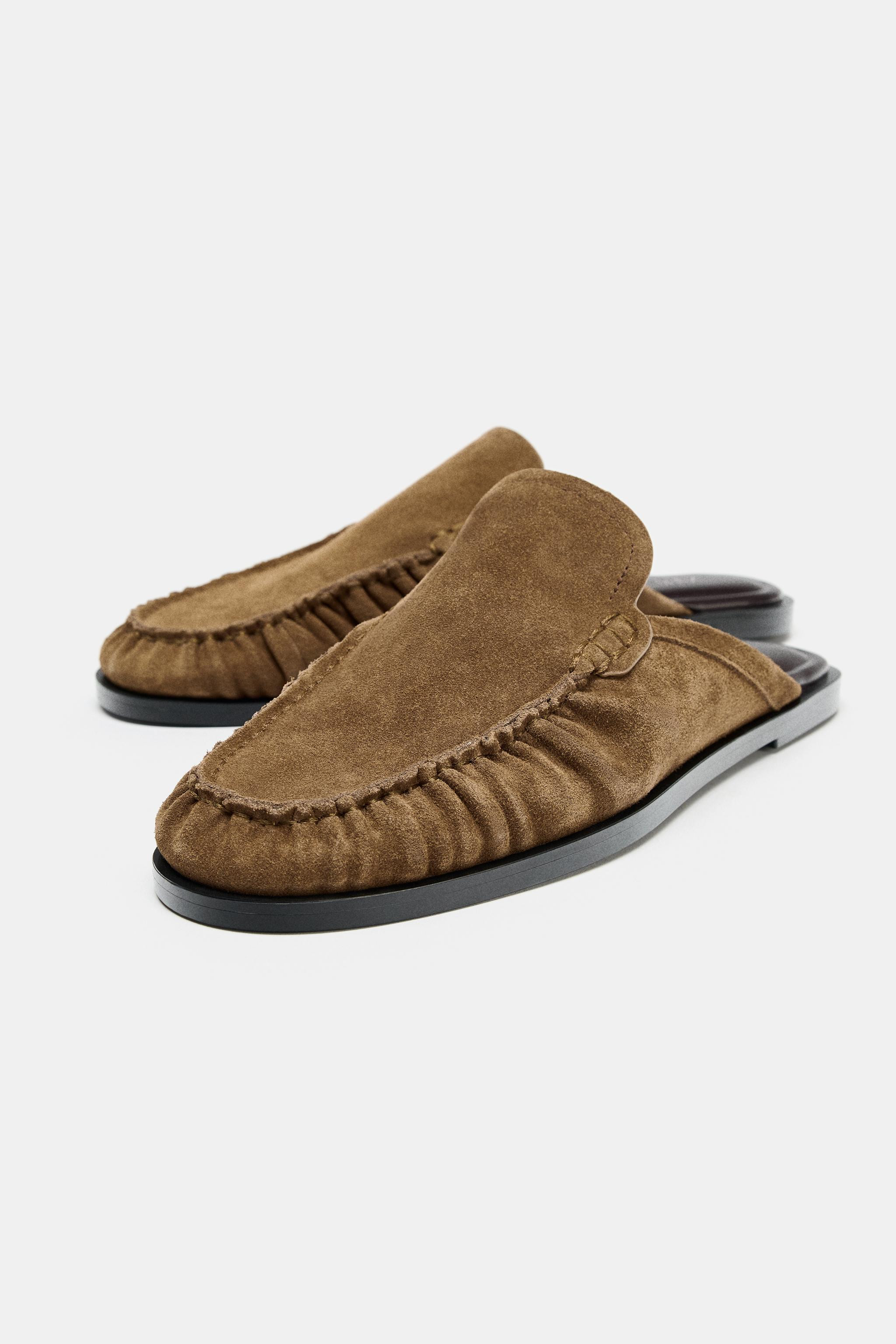 MOCASSINS EN CROÛTE DE CUIR OUVERTS À L'ARRIÈRE | Zara FR