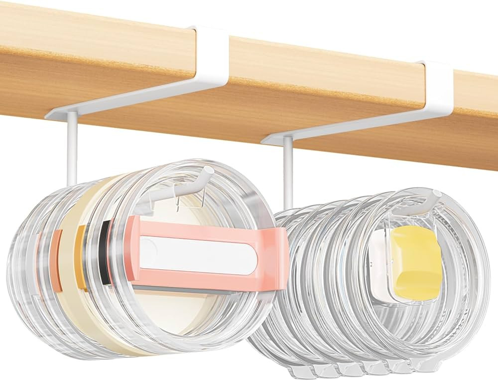 2 Pack Tumbler Lid Organizer, Under Cabinet Cup Lid Holder for Yeti Insulated Mug/Stanley Insulat... | Amazon (US)