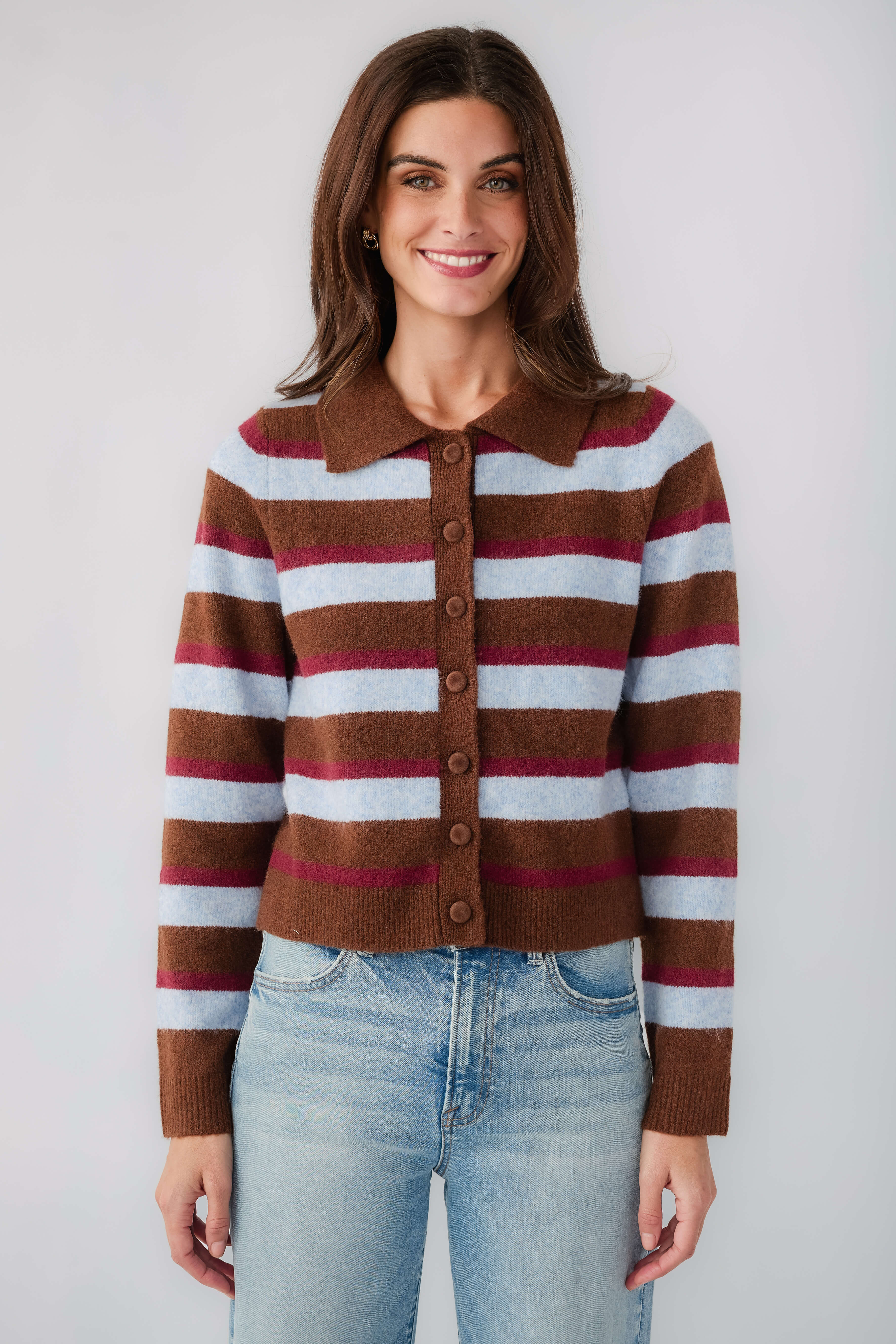 THML Striped Collar Cardigan | Social Threads