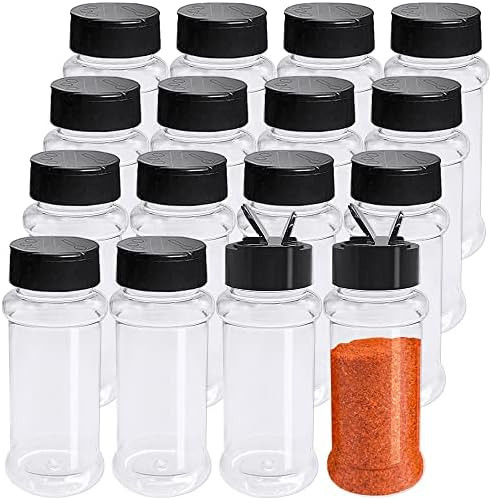 OJYUDD 16 Pack 3.4oz/100ml Plastic Spice Bottles Set,Empty Seasoning Containers with Black Cap,Cl... | Amazon (US)