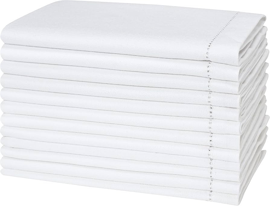 Cotton Cloth White Napkins Set of 12 - with Hemstitched 18x18 Inch Decorative Beautiful Soft Reus... | Amazon (US)