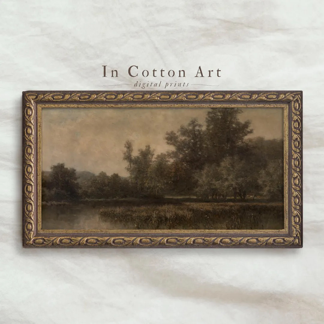 Vintage Dark Panoramic Oil Painting PRINTABLE / Narrow Country Scenery Art Print / Antique Above ... | Etsy (US)