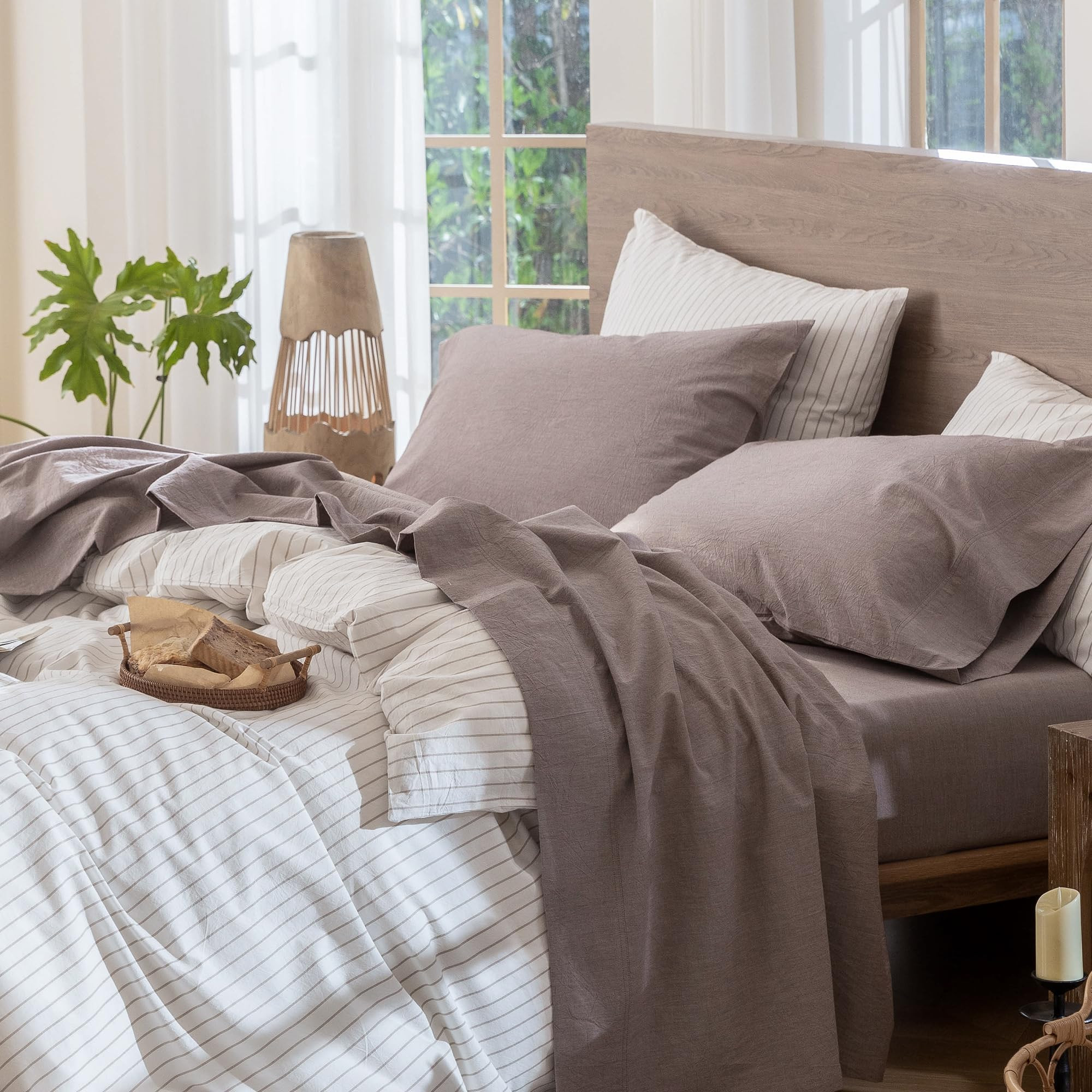 MooMee Bedding Sheet Set 100% Washed Cotton Linen Like Textured Breathable Durable Soft Comfy (He... | Amazon (US)