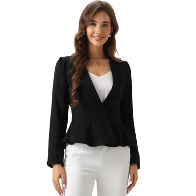 INSPIRE CHIC Women's Office Peplum Hem Long Sleeve Notched Lapel Single Button Dressy Blazer Black X-Large | Target