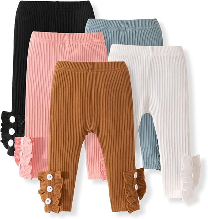 U·nikaka Toddler and Baby Girl Stretchy Flare Pants with Ruffle Fleece Pants and Leggings 5-Pack | Amazon (US)