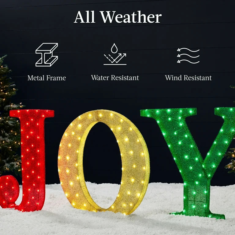 Best Choice Products 32in 3-Piece 3D Lighted Christmas JOY Yard Decoration w/ 150 LED Lights, Sta... | Walmart (US)