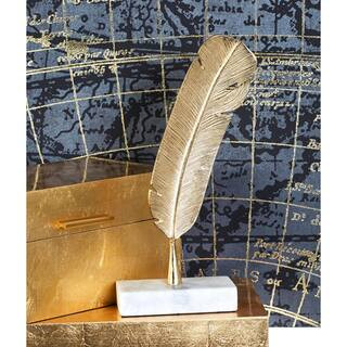 CosmoLiving by Cosmopolitan Aluminum Feather Sculpture with White Marble Base-53453 - The Home De... | The Home Depot
