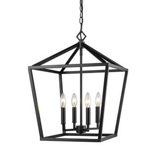 4-Light 16 in. Wide Matte Black Taper Candle Pendant | The Home Depot