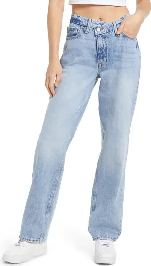 Good American Good '90s Crossover Straight Leg Jeans | Nordstrom | Nordstrom