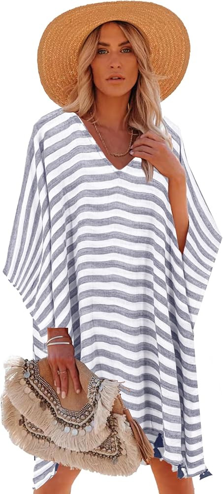 Moss Rose Women's Swimsuit Cover up Beach Kaftan for Bathing Suit with Floral Pattern | Amazon (US)