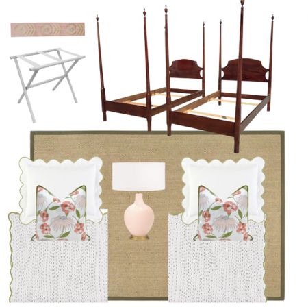 Girly guest bedroom design inspiration. Twin beds are a great option in a guest bedroom especially when hosting friends. Take advantage of hand me down furniture combined with fabrics that bring out the colors you already have going and those you want to incorporate more. Glad to get to claim one of these beds when visiting a friend!

#LTKstyletip #LTKhome #LTKunder100