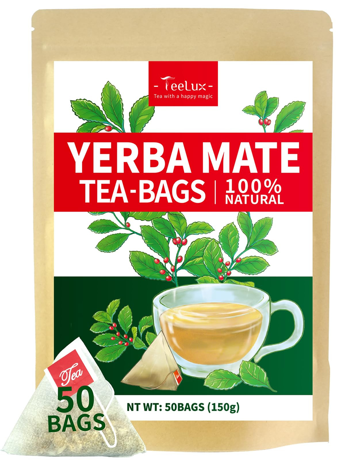 TeeLux Yerba Mate Tea Bags, 3g/bag, Unsmoked Yerba Mate Tea, Rich in Antioxidant, Hot & Iced Tea,... | Amazon (US)
