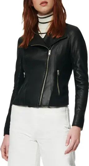 Andrew Marc Felix Leather Moto Jacket with Knit Panels | Nordstrom | Nordstrom