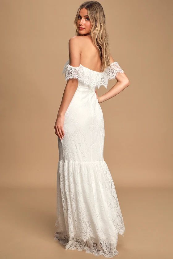 Love is Forever White Lace Off-The-Shoulder Ruffled Maxi Dress | Lulus (US)