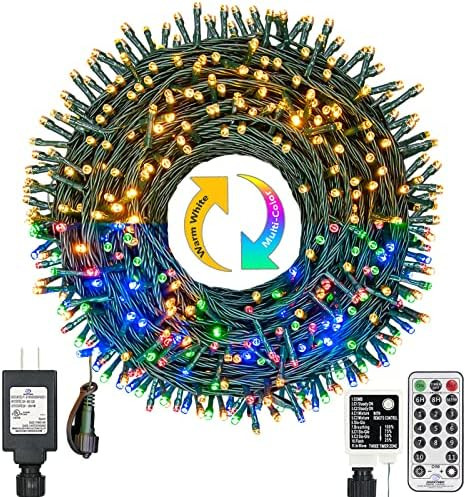 XUNXMAS Color Changing Christmas String Lights Indoor Outdoor 11 Modes, 300 LED 109ft Warm White Mul | Amazon (US)