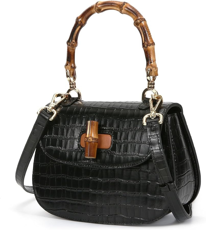 Genuine Leather Crossbody Purse Handbag for Women - Bamboo Top-Handle Bag Elegant Handmade Retro ... | Amazon (US)
