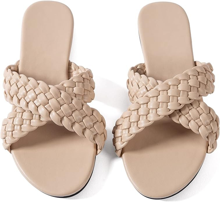 Women Flat Sandals Braided Leather Crossover Nude Dressy Fashion Evening Party Wedding Sandals | Amazon (US)