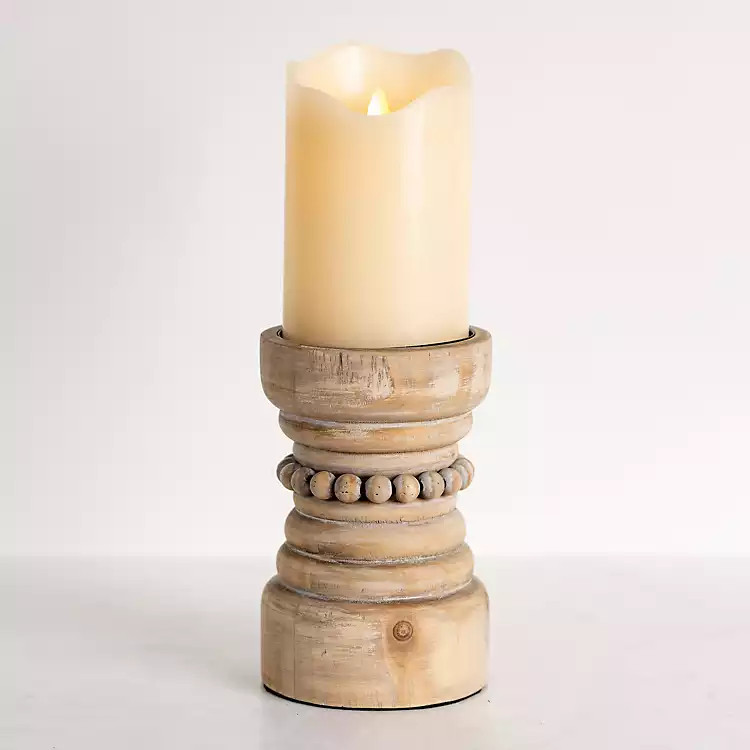 Natural Wood Beaded Pillar Candle Holder, 8 in. | Kirklands Home | Kirklands