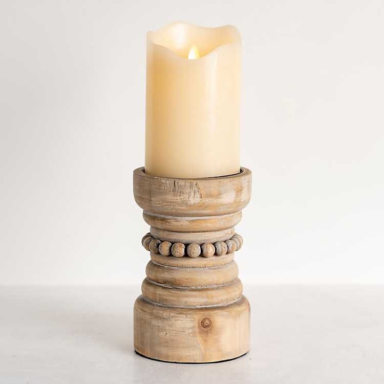 Natural Wood Beaded Pillar Candle Holder, 8 in. | Kirkland's Home