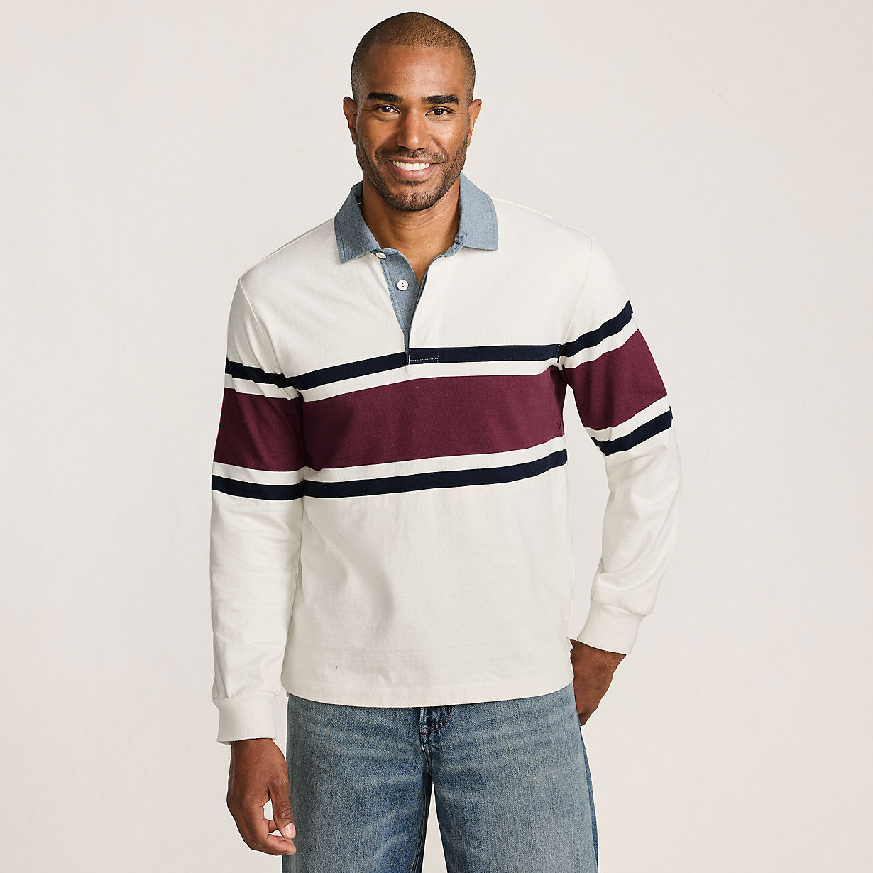 Men's Long Sleeve Stripe Rugby Shirt | Lands' End (US)
